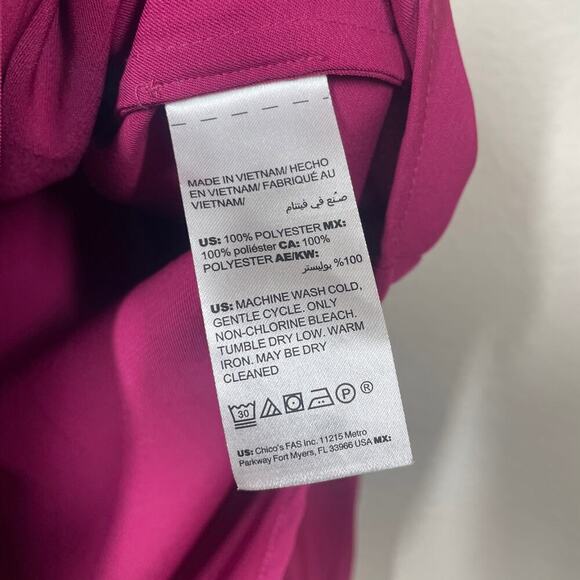 Chico's 1 or 8/10 Notched-Detail V-Neck Pullover Shirt Blouse Pink Long Sleeves - Picture 9 of 10